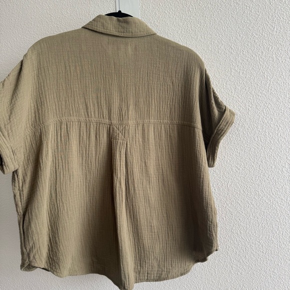 Madewell Lightspun Beachside Dolman Shirt Distant Surplus Green Boxy Crop Top - Picture 8 of 11